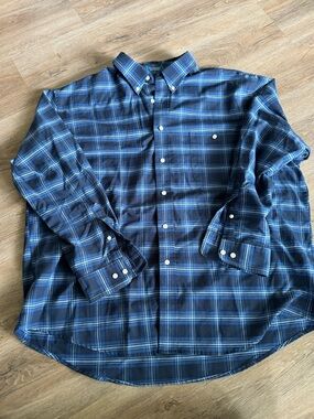 Towncraft Navy and Light Blue Plaid Button-Down Shirt XL